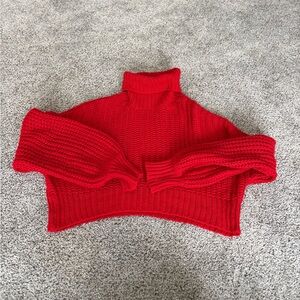 Hera Collection Vibrant Red Cowl Neck Cropped Boxy Sweater